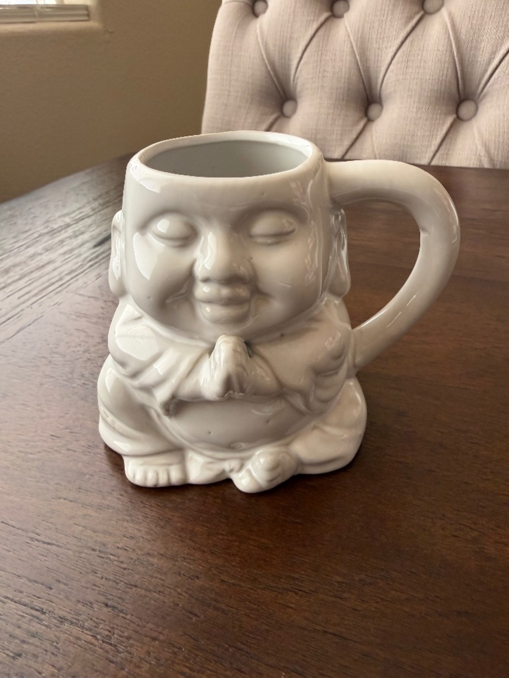 White stoneware Buddha mug